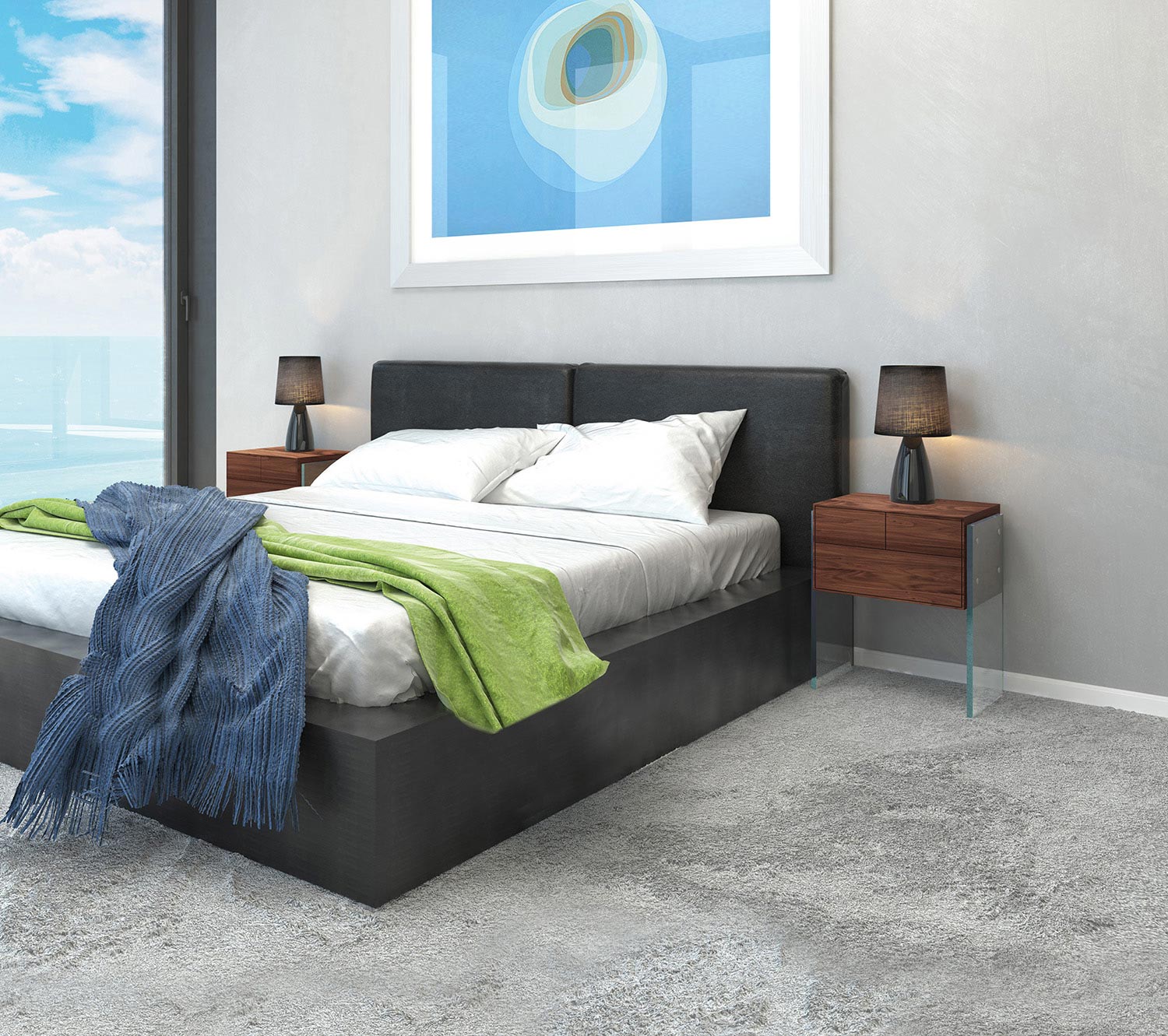  Cozy bedroom with solid wood bedside tables 