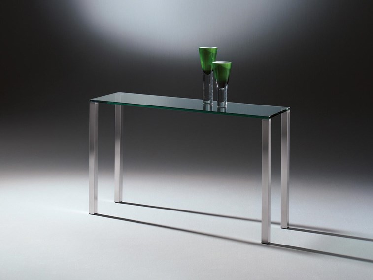 Designer Glaskonsole mit Edelstahl Metallfüßen QUADRO