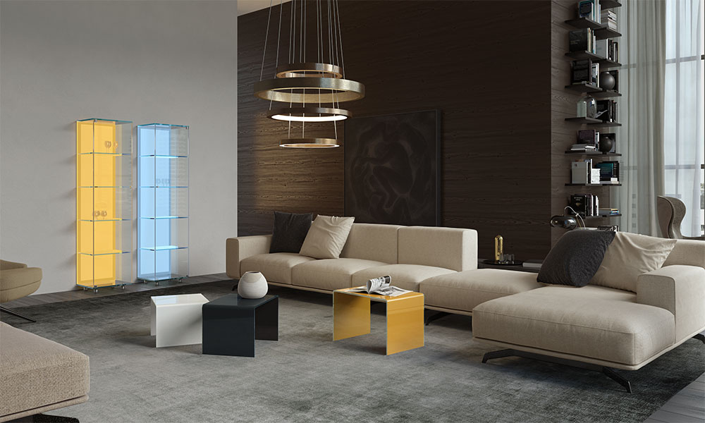 Furnish living room with style - glass showcase from DREIECK DESIGN 