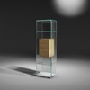 Glasvitrine mit Schubladen SOLUS FLY von DREIECK DESIGN: Optiwhite klar - Schubladenelement Eiche massiv - mit LED Beleuchtung