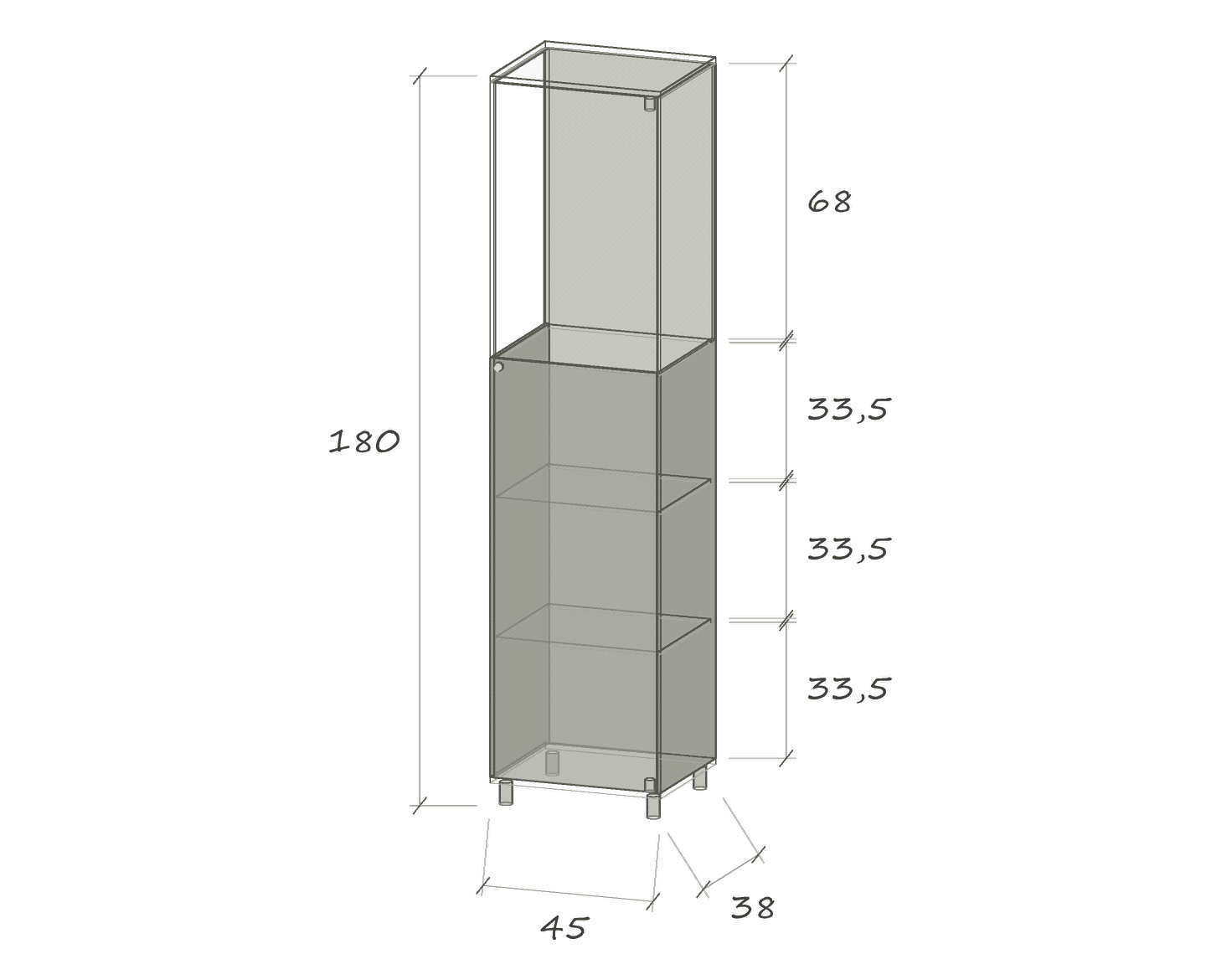 CL 3 · 45 × 38 × 180 cm · Partially lacquered · Right-hand hinges · Dimensions in cm