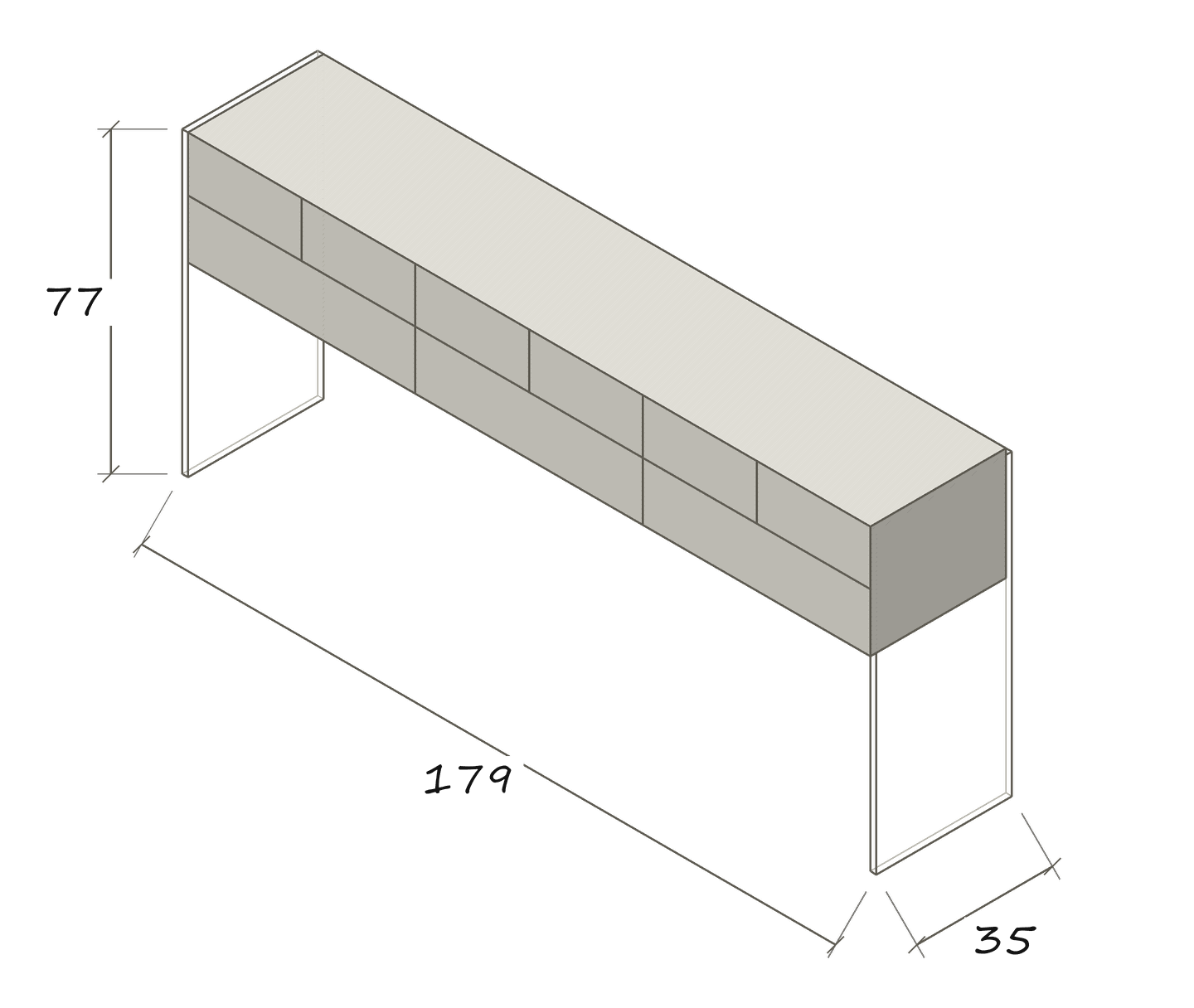 Freigestellte Maßskizze FLAIR 179 x 35 x 77 · Maße in cm