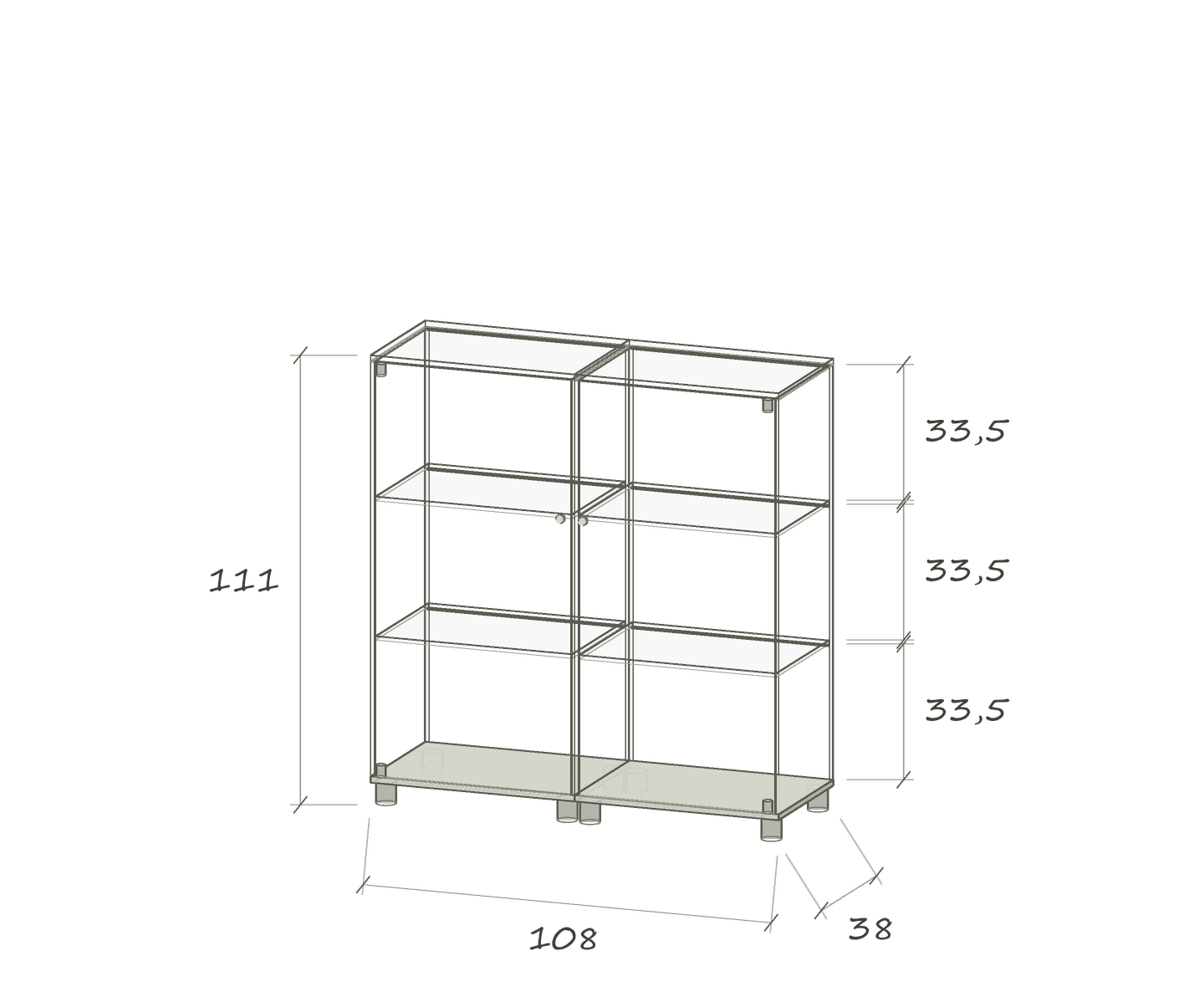 S II L+R LED LINE · 108 × 38 × 111 cm · Double combination · 54 + 54 cm · left and right · Dimensions in cm