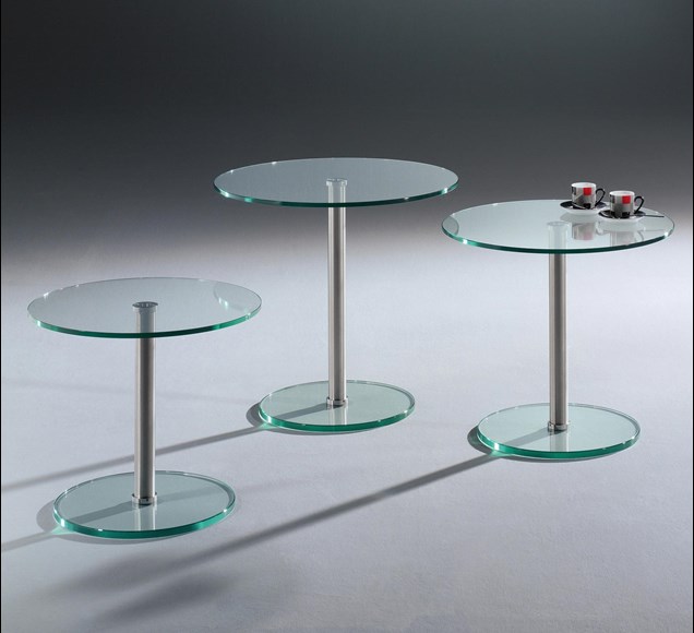 Runde Beistelltische aus Glas & Chrom