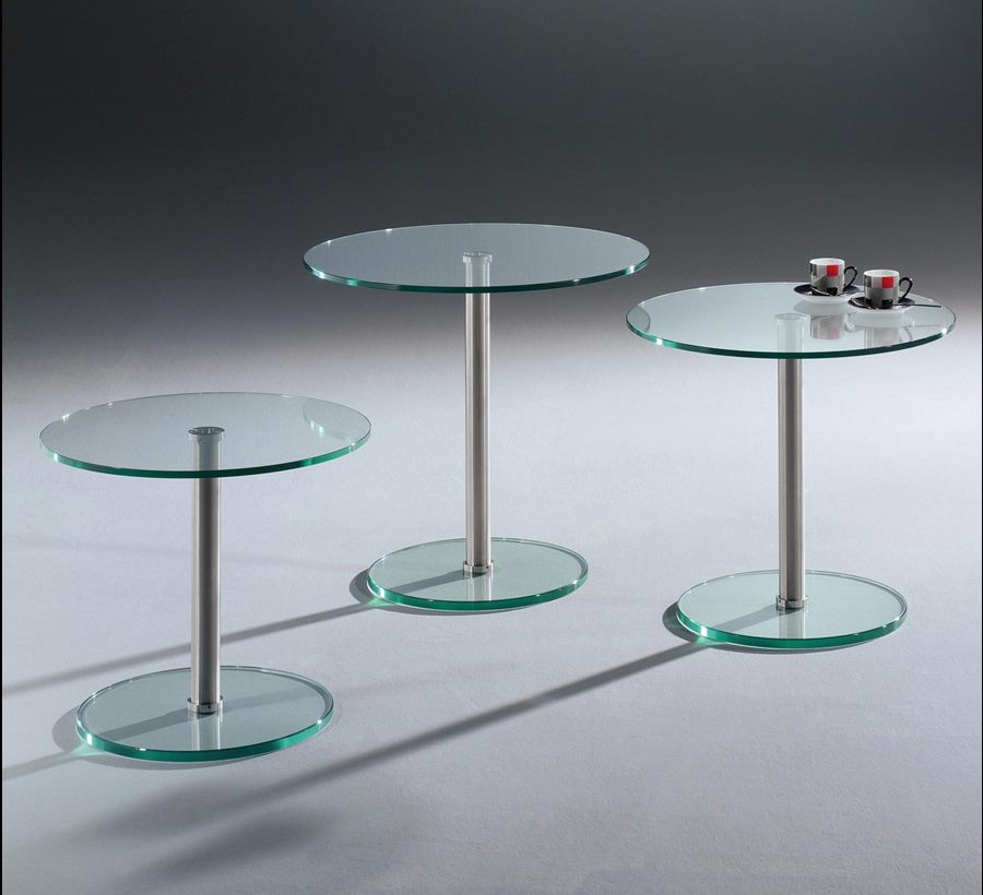 Runde Beistelltische aus Glas & Chrom
