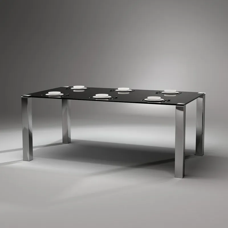 QUADRO MAGNUM · QM 2072 - FLOATGLAS color tiefschwarz - Tischfüße Edelstahl handpoliert