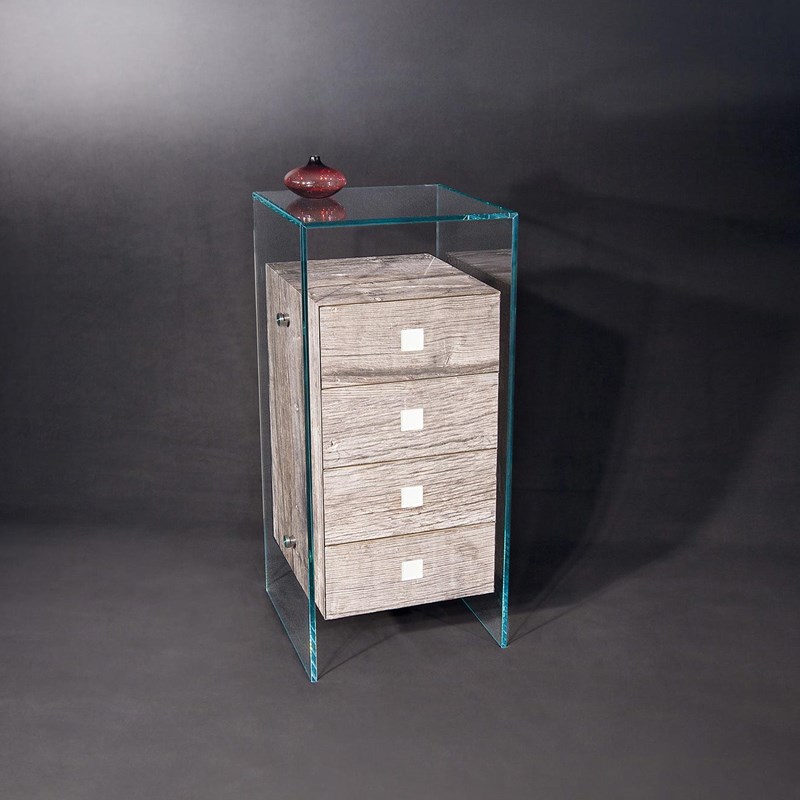Solid wood commode FUSION wood 44 by DREIECK DESIGN: OPTIWHITE + wood vintage grey