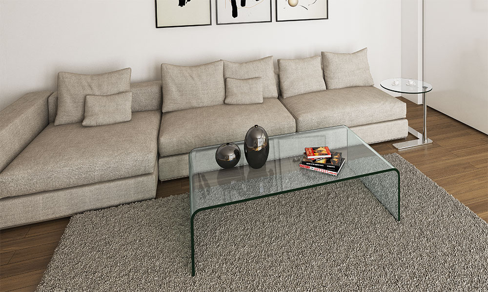 set up living room with style - small living room with curved coffee table UT by DREIECK DESIGN 