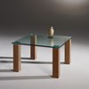 Glascouchtisch mit Holzfüßen REMUS von DREIECK DESIGN: RM 7742 - FLOATGLAS klar mit Rundecken - Tischfüße Nußbaum