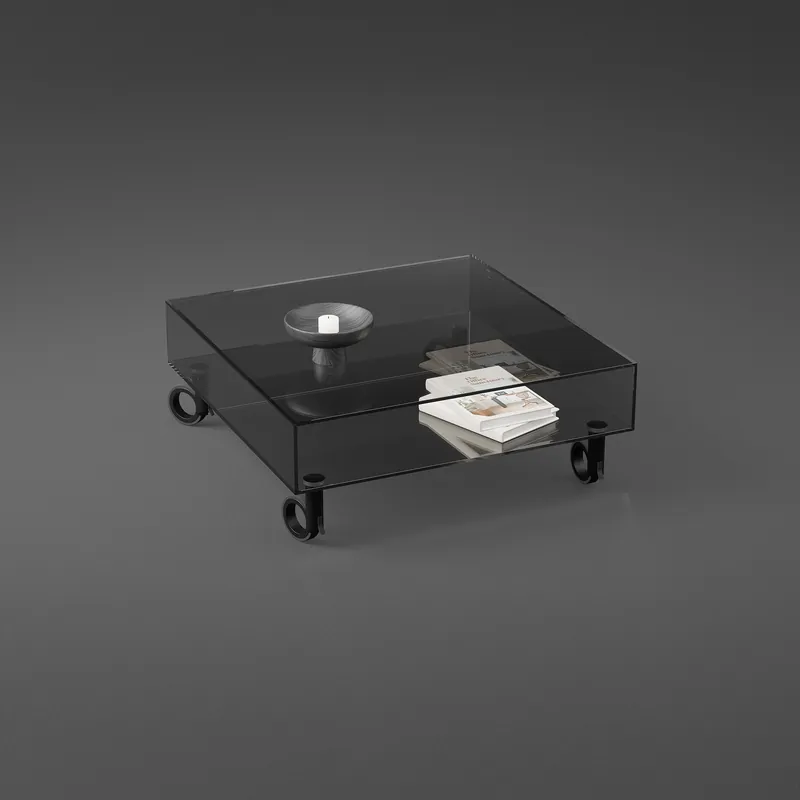 Rollbarer Couchtisch KATO R von DREIECK DESIGN - 80 x 80 x 36,5 cm - Parsol grau - Rollen schwarz
