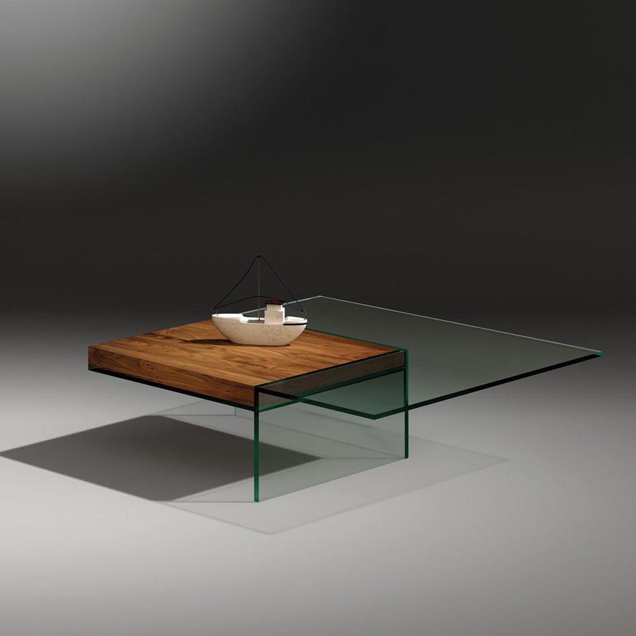 SERVA aus klarem Glas mit integriertem Nussbaumtablett