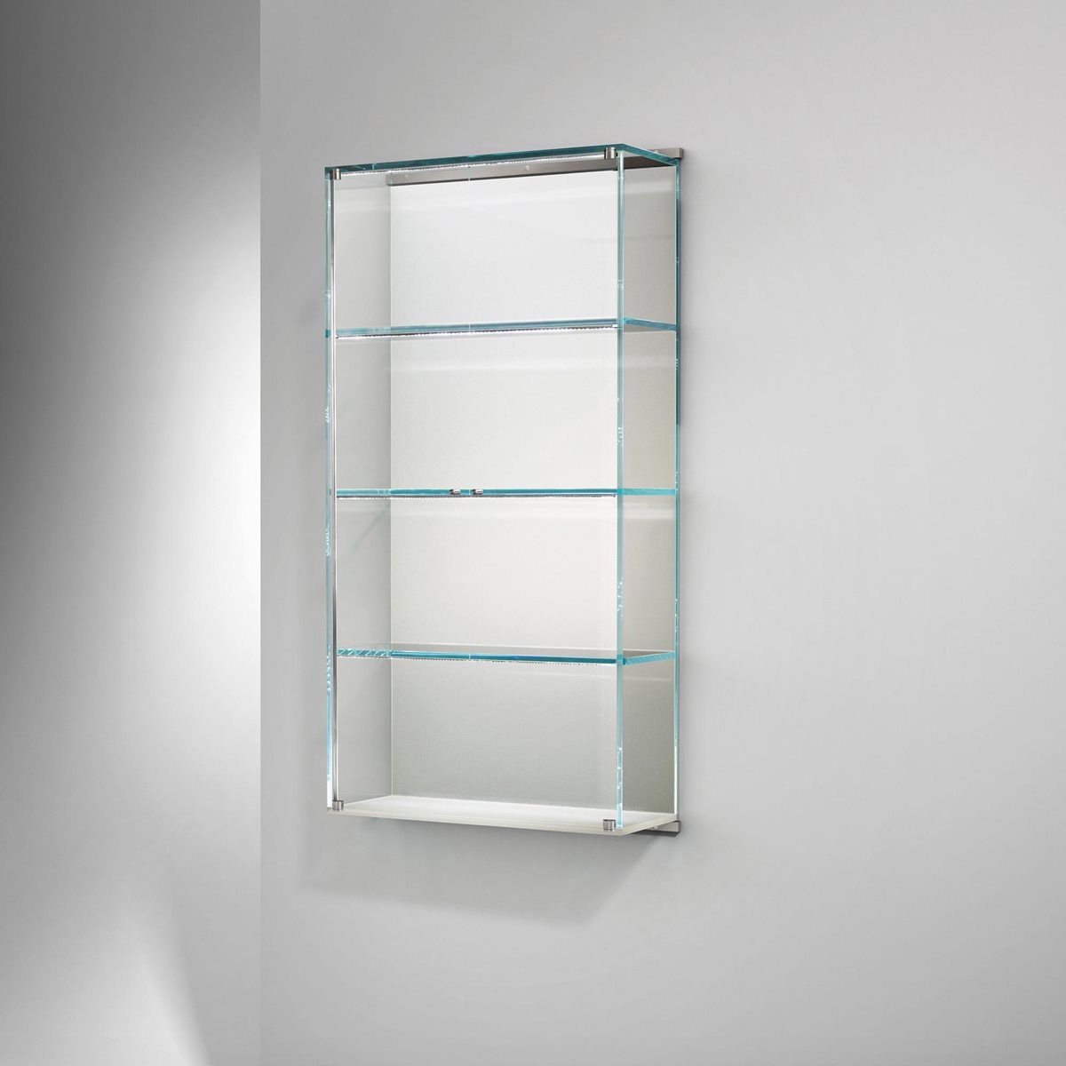 Wall cabinet VITRO with LED lighting by DREIECK DESIGN: V III - OPTIWHITE - backpanel velvet color pure white