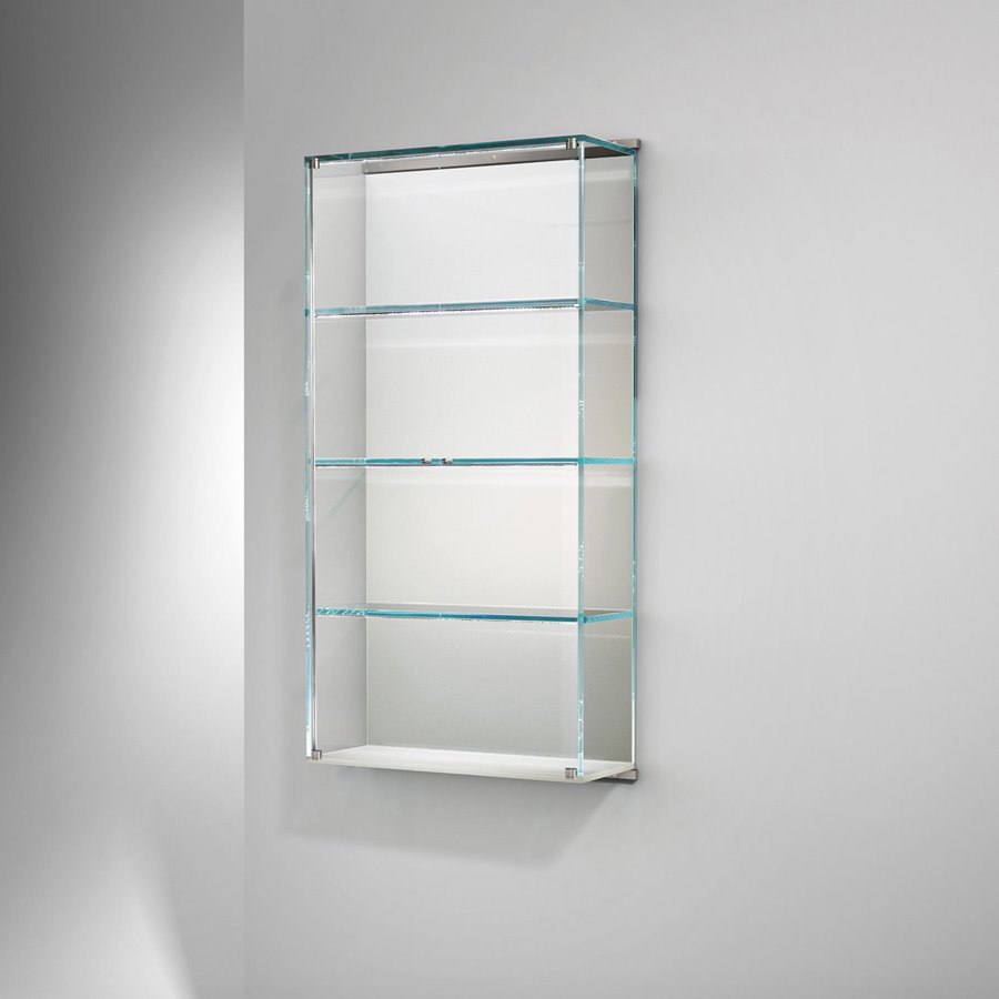 Hängevitrine VITRO aus Optiwhite-Glas mit weißer Samtcolor-Rückwand
