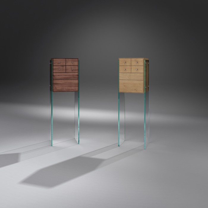 FLAIR 39 Hochkommoden mit Holzschubladen und Seitenwangen aus Optiwhite