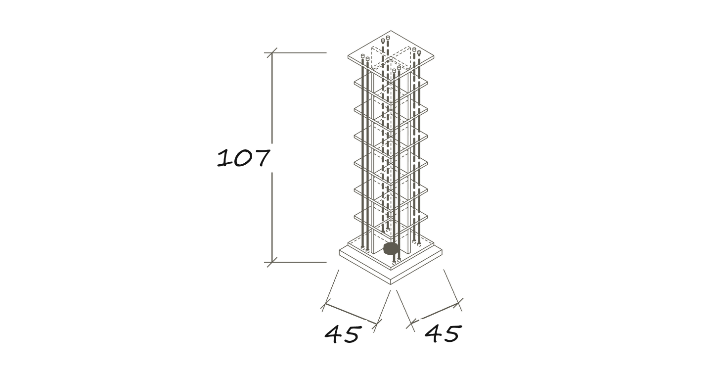 Freigestellte Maßskizze CD 392: 45 × 45 × 107 cm
