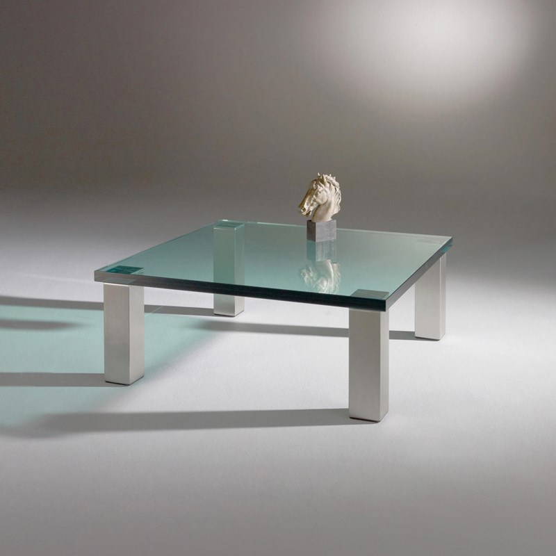 Glass coffee table QUADRO MAXUM by DREIECK DESIGN: maxum 11 - FLOATGLASS - Table feet stainless steel brushed