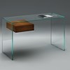 Glass desk FLY by DREIECK DESIGN - glass Optiwhite - drawer solid wood walnut