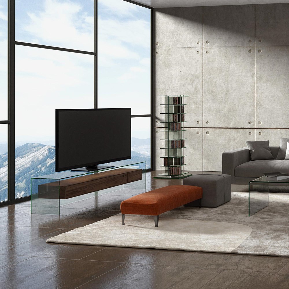 Designer Glas TV Tisch mit Schublade von DREIECK DESIGN