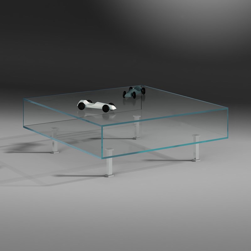 Coffee table KATO F by DREIECK DESIGN - Optiwhite glass clear - Feet bright nickel-plated