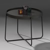 Side table made of glass and metal ELLA by DREIECK DESIGN: frame completely black powder-coated, table top Parsol grey
