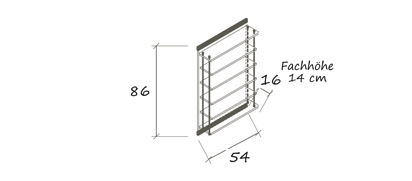 Isolated dimension drawing CD 240: 54 × 16 × 86 cm · Clear compartment height: 14 cm