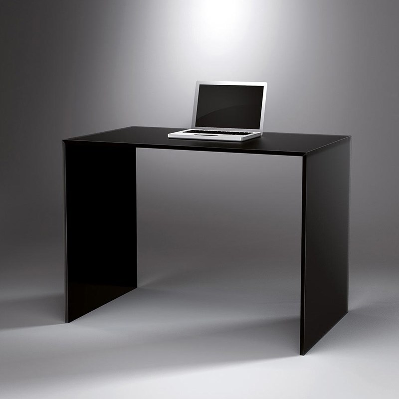 Glass desk JANUS T by DREIECK DESIGN - FLOATGLASS velvet color jetblack