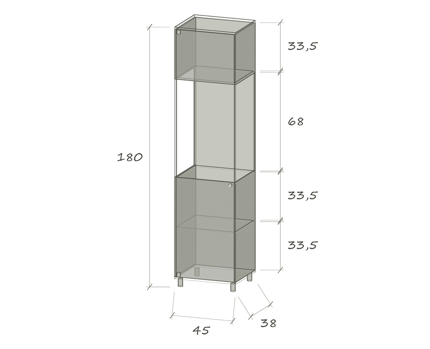 CL 2 · 45 × 38 × 180 cm · Partially lacquered · Left-hand hinges · Dimensions in cm