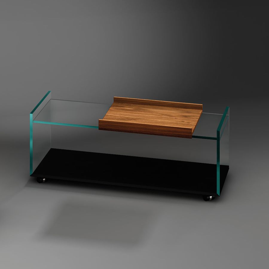 Narrow TRAY with a black base and removable walnut tray