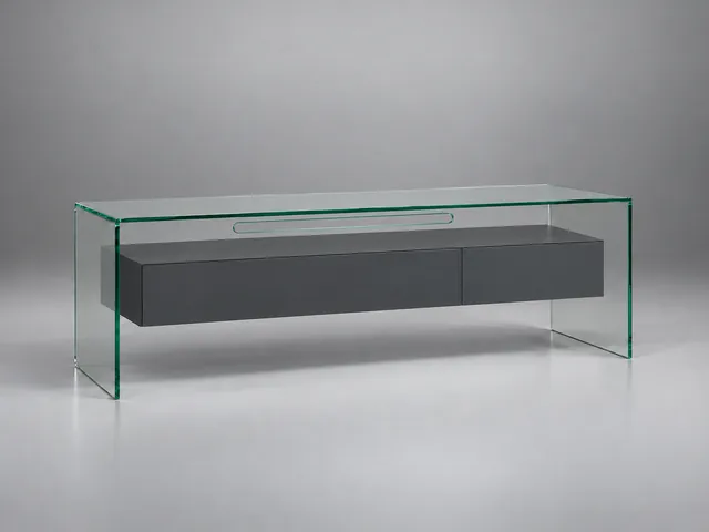 FLY TV 127 · Floatglas MDF · seidenmatt · Materialillustration