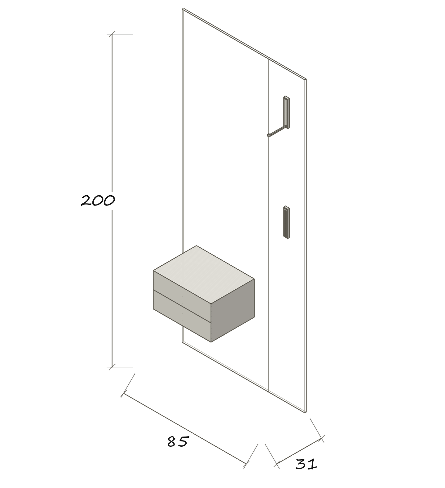 Isolated dimension drawing FLY G 85 x 31 x 200 · Dimensions in cm