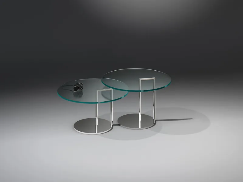 Glascouchtisch NEX von DREIECK DESIGN: Optiwhite klar - Untergestell Edelstahl handpoliert