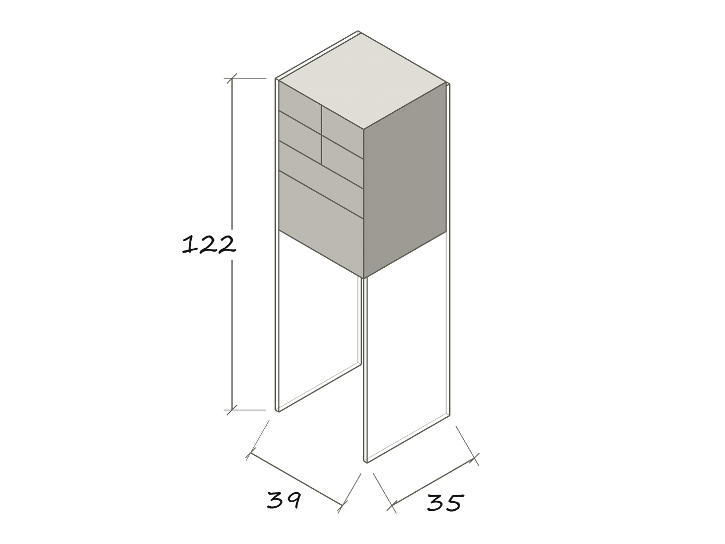 Freigestellte Maßskizze FLAIR 39 x 35 x 122 · Maße in cm