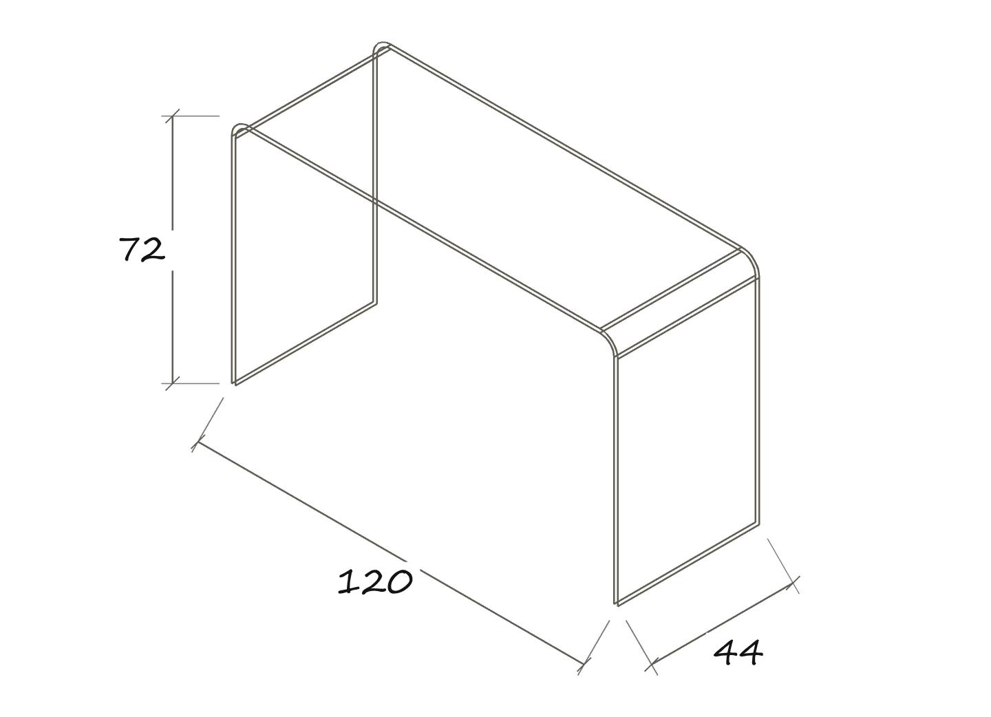 Isolated dimension drawing UT 33 120 x 44 x 72 · Dimensions in cm