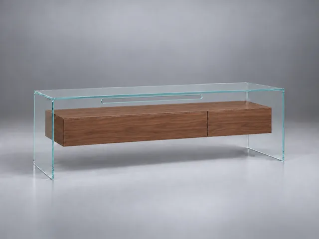 FLY TV 127 · Optiwhite Nussbaum · matt lackiert · Materialillustration