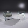 Glass bedside table PURE by DREIECK DESIGN: OPTIWHITE glass - partial color concrete grey + partial color pure white