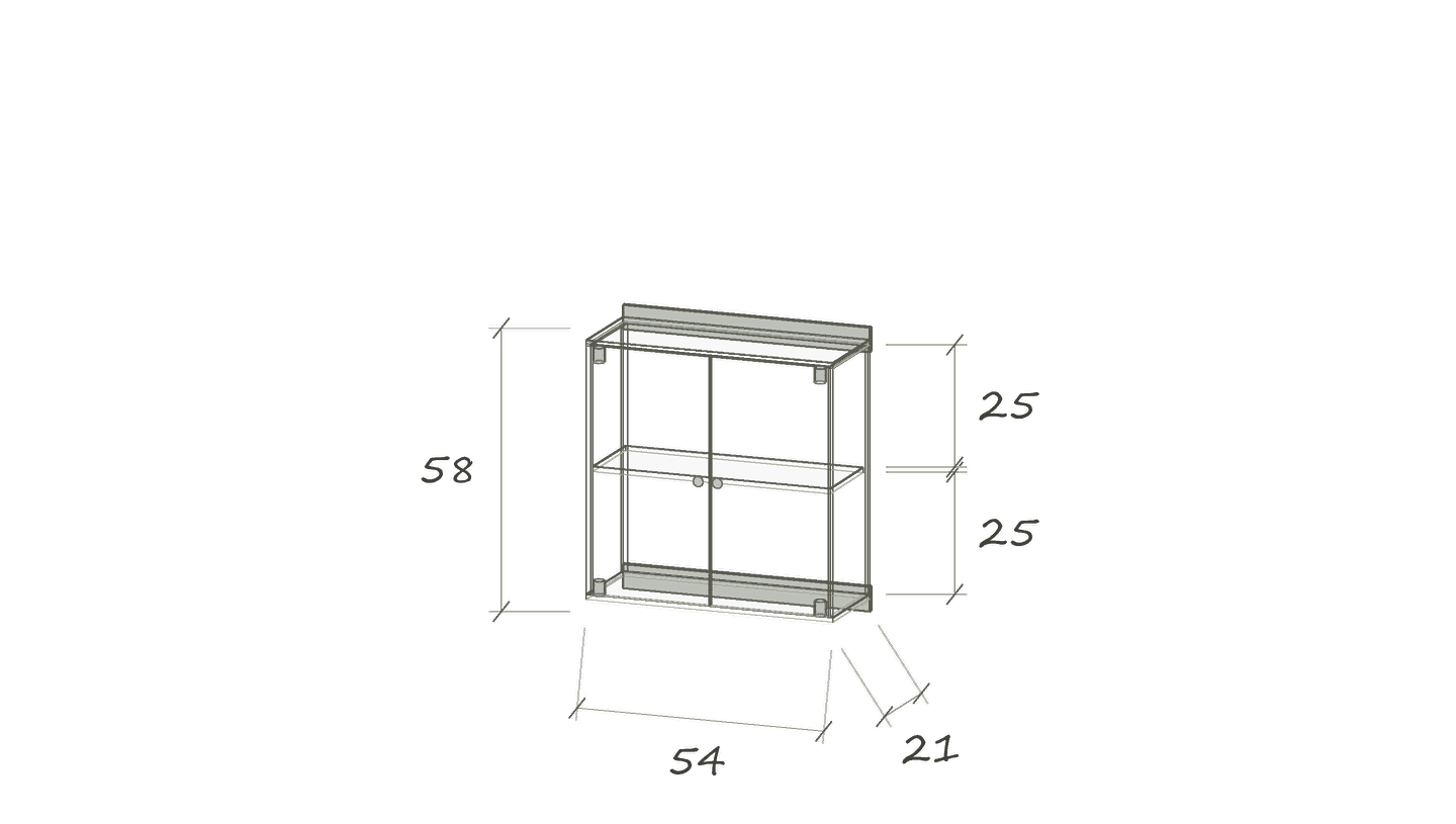 V I · 54 × 21 × 58 cm · Wall-mounted cabinet · two doors · Dimensions in cm