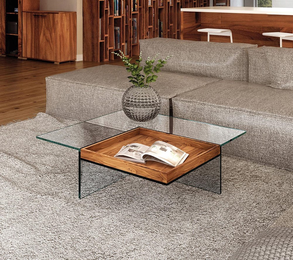 Glascouchtisch mit Holztablett SERVA