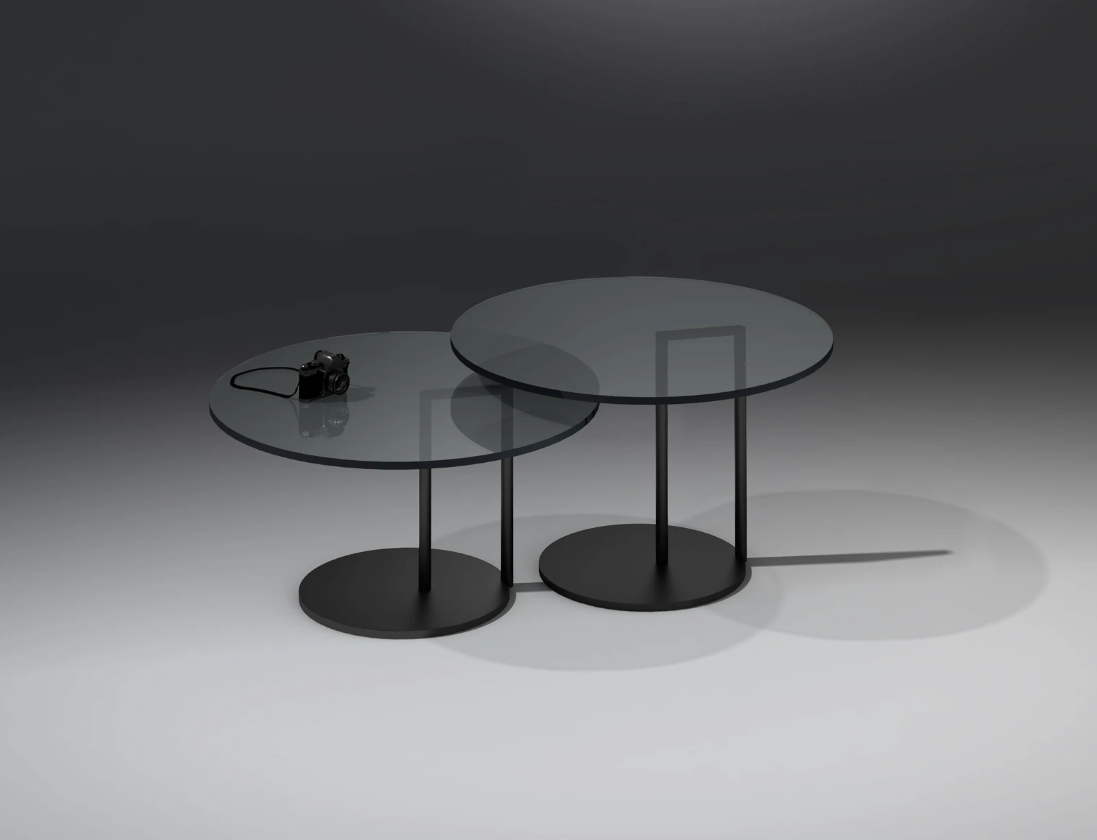 Glascouchtisch NEX von DREIECK DESIGN: Parsol grau - Untergestell schwarz pulverbeschichtet