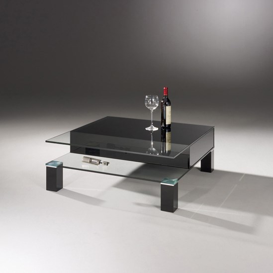 Schwarzer Glascouchtisch mit Schublade THEBEN