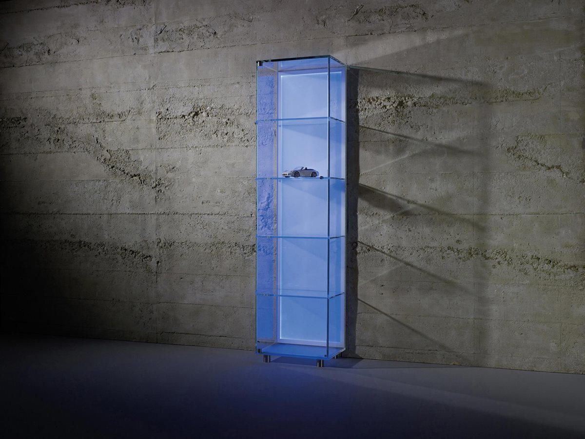 Glass cabinet SOLUS BACKLIGHT by DREIECK DESIGN: SBL IV - rgb lighting - hinged on left side