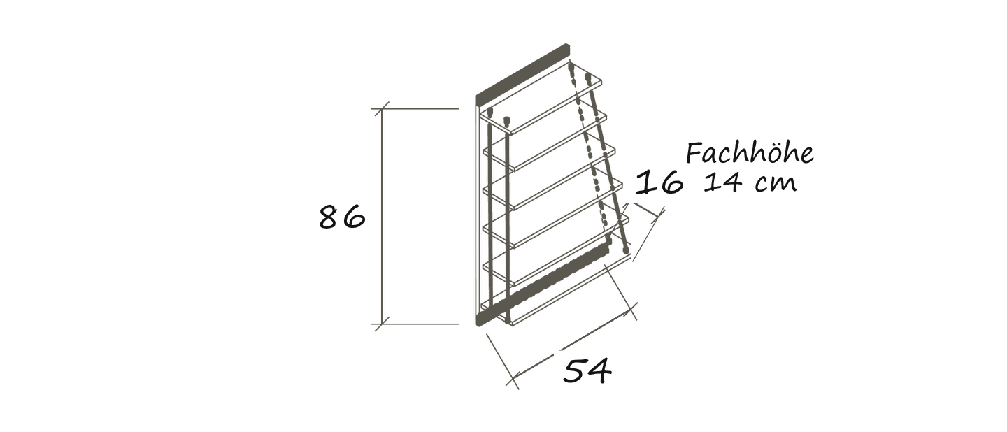 Isolated dimension drawing CD 170: 54 × 16 × 86 cm · Clear compartment height: 14 cm