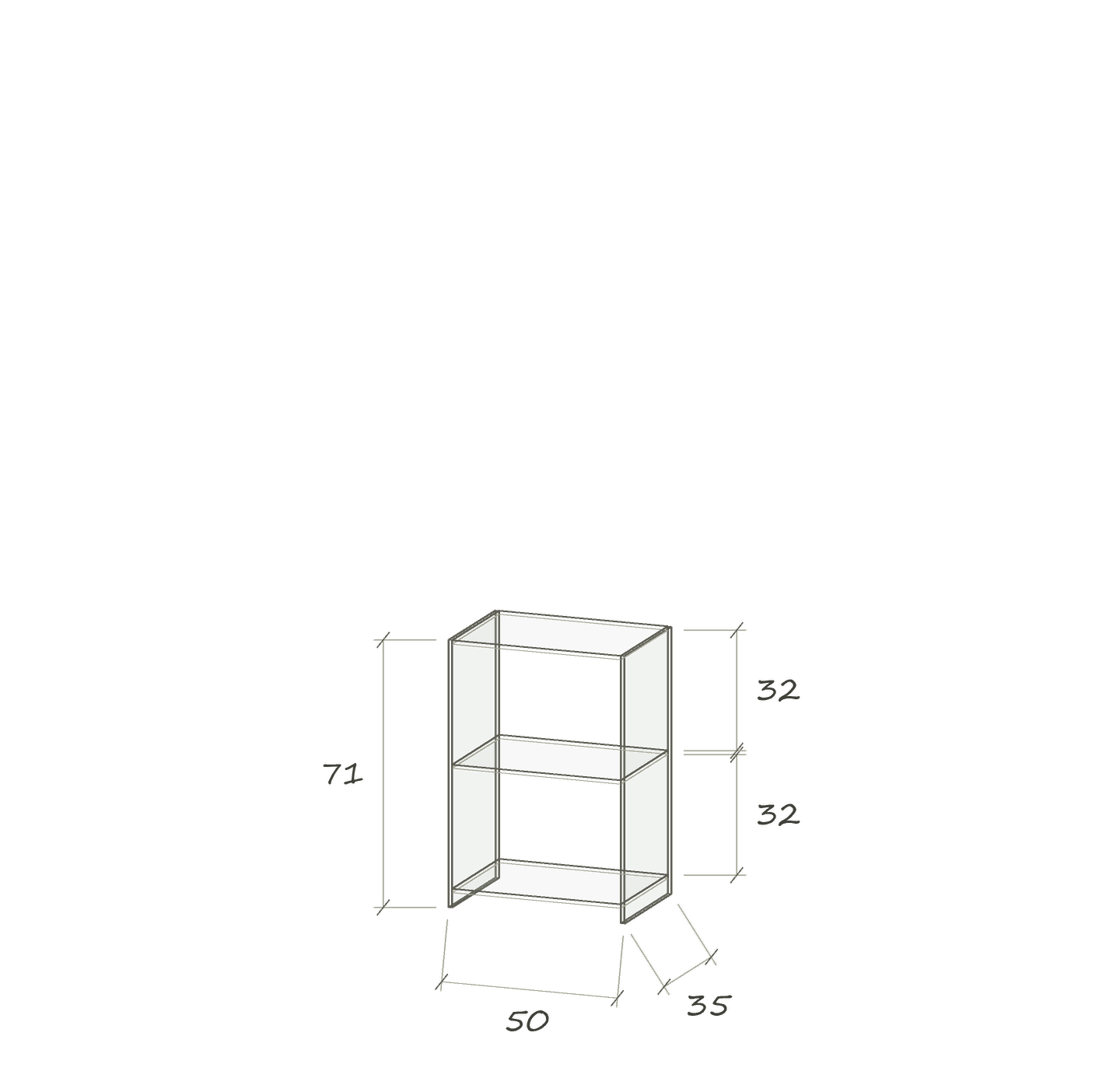 T I · 50 × 35 × 71 cm · Gerade · 50 cm breit · Maße in cm
