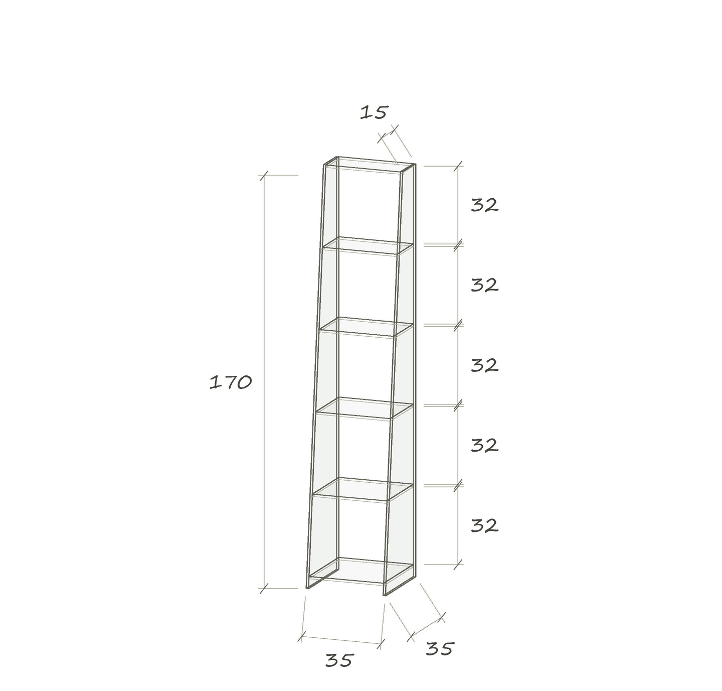 T IV S · 35 × 35 × 170 cm · Schräg · 35 cm breit · Maße in cm