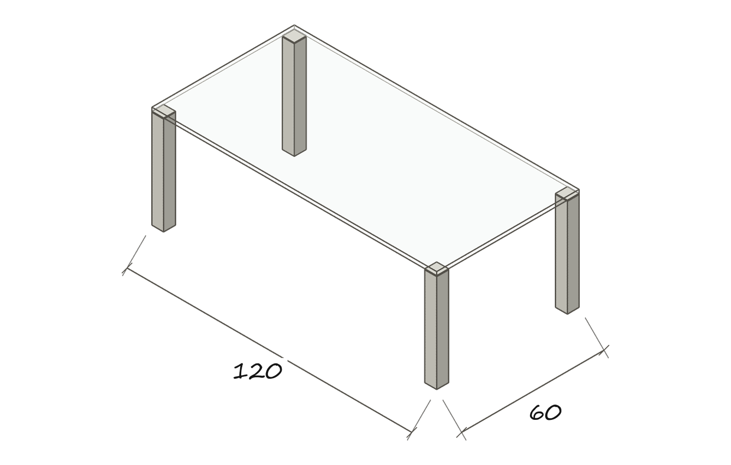 Dimension drawing QUADRO 120 × 60 cm