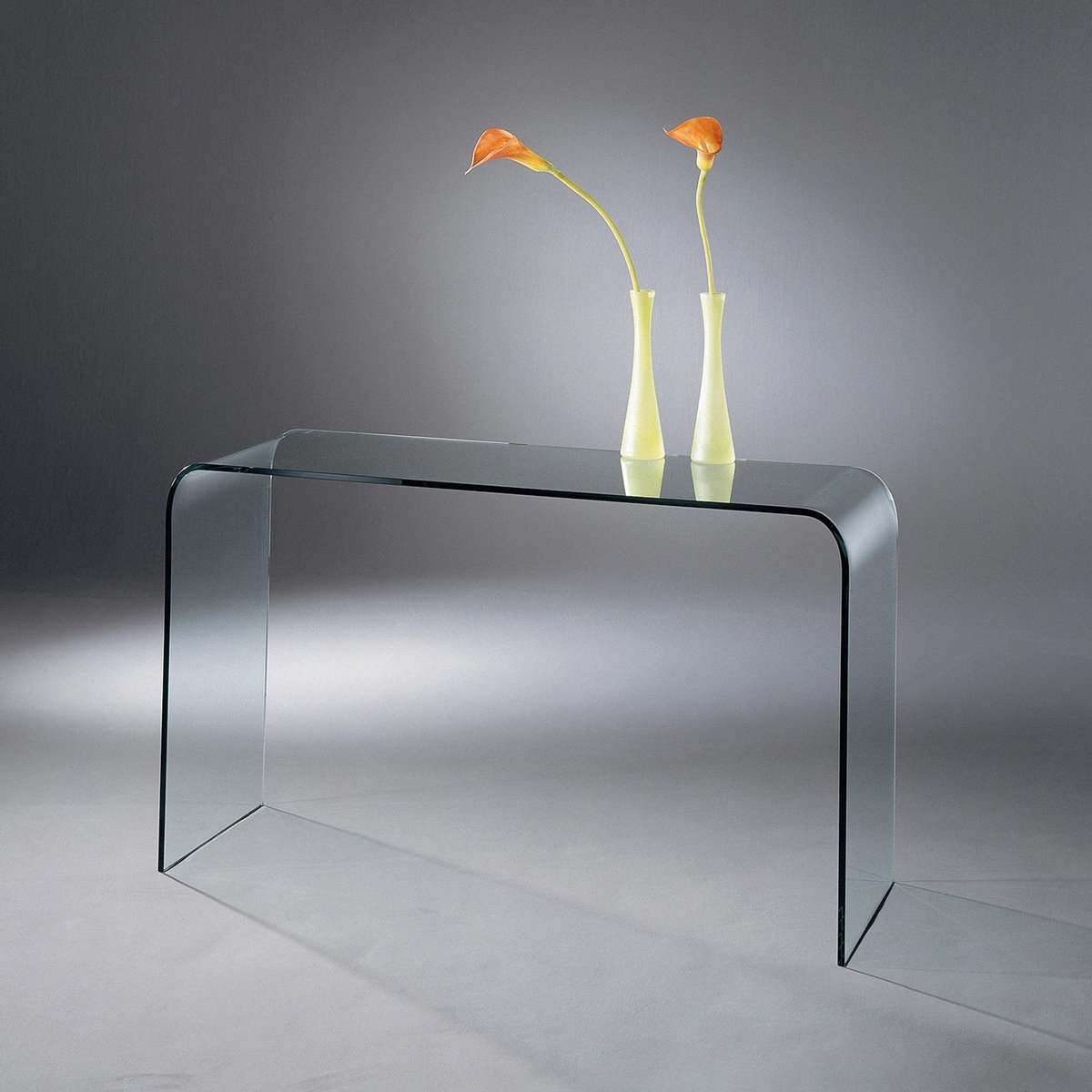 Bent glass console table UT 33 by DREIECK DESIGN: FLOATGLASS clear