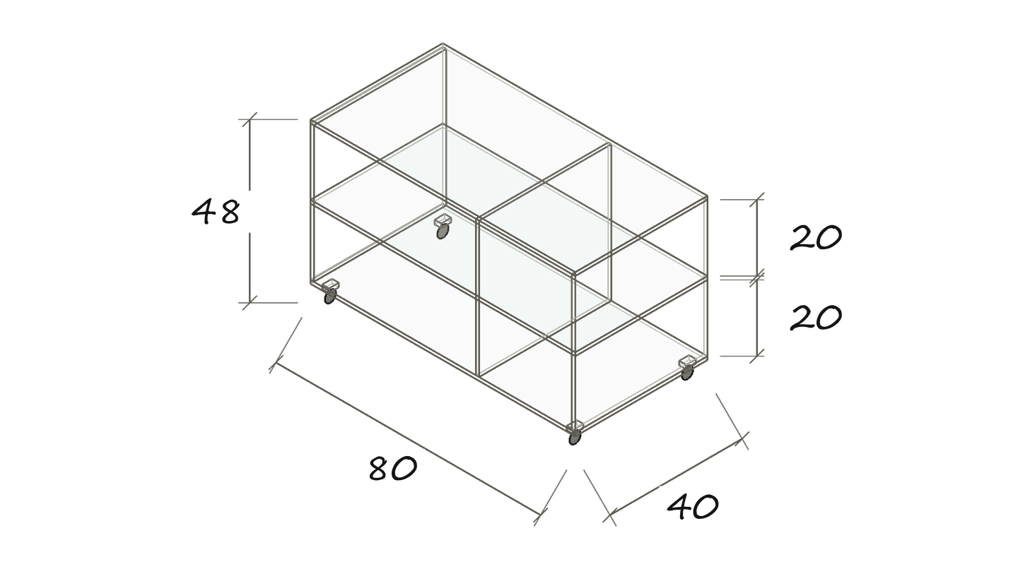 Isolated dimension drawing GC 07: 80 × 40 × 48 cm · Clear compartment heights: 20 / 20 cm