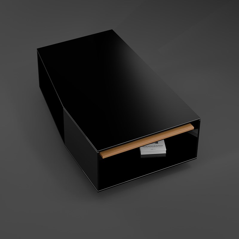 Design coffee table PIANO - dark parsol grey - handle solid oak 