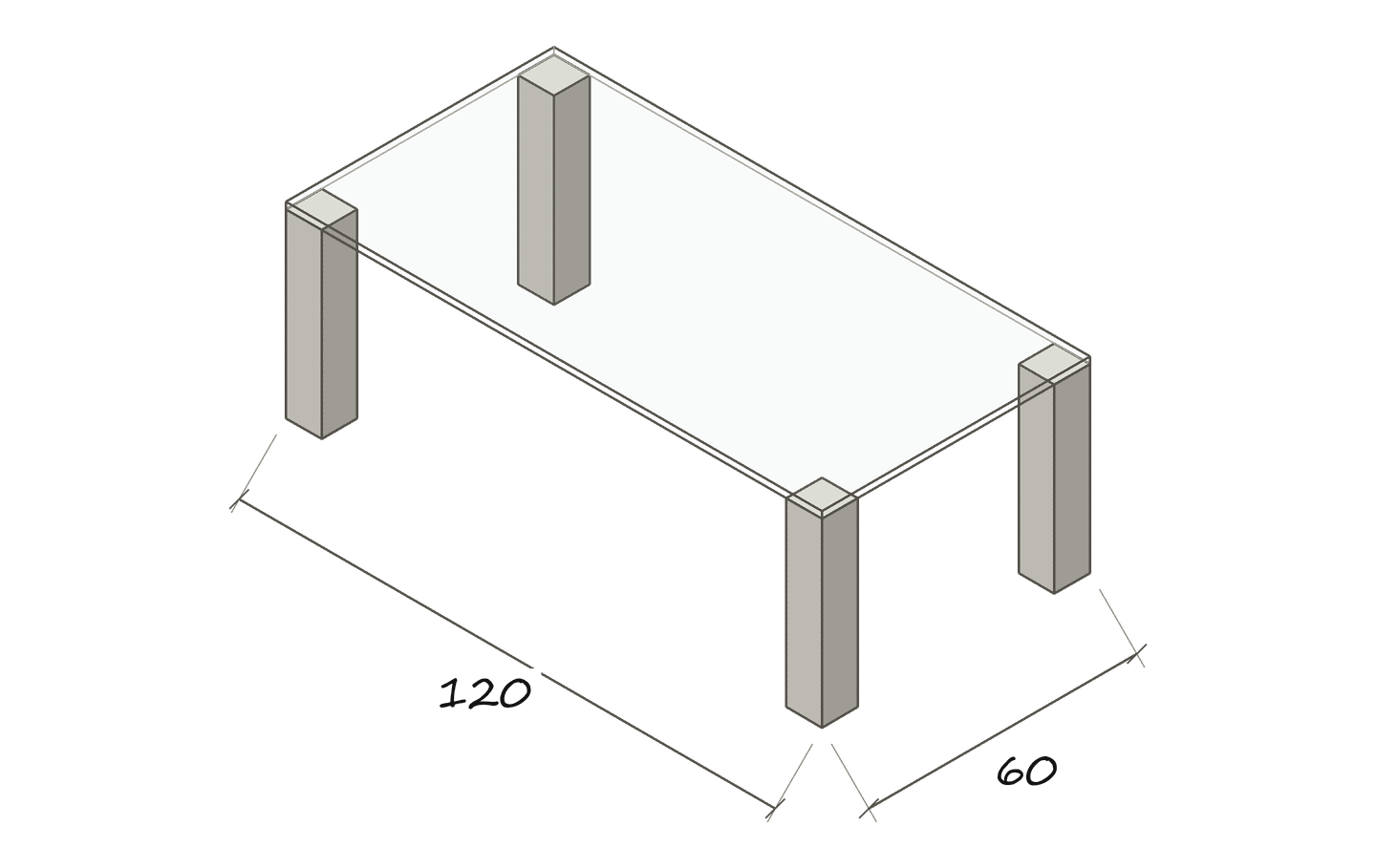Freigestellte Maßskizze REMUS 120 × 60 cm