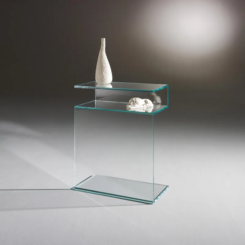 JANUS VII glass table by DREIECK DESIGN · Optiwhite · Vertical console table position