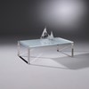 Glass coffee table DAVIS by DREIECK DESIGN: D 2740 - OPTIWHITE satinated - table feet stainless steel hand polished